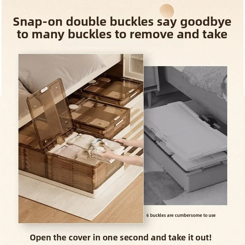 Folding storage ******der the bed Plastic transparent extra large roller dustproof storage box Clothes quilt finishing box Oasis Select