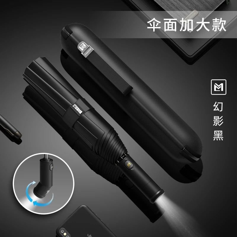 Full-automatic folding thickened umbrella large strong wind-resistant reinforced automatic umbrella Oasis Select 116cm LED Black