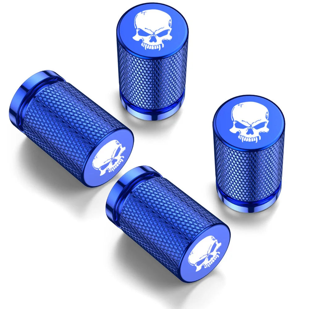 4Pcs Skull Style Tire Valve Stem Caps Aluminum Tire Valve Cap Set Universal Stem Covers for Cars Trucks Motorcycles Bikes Oasis Select Blue