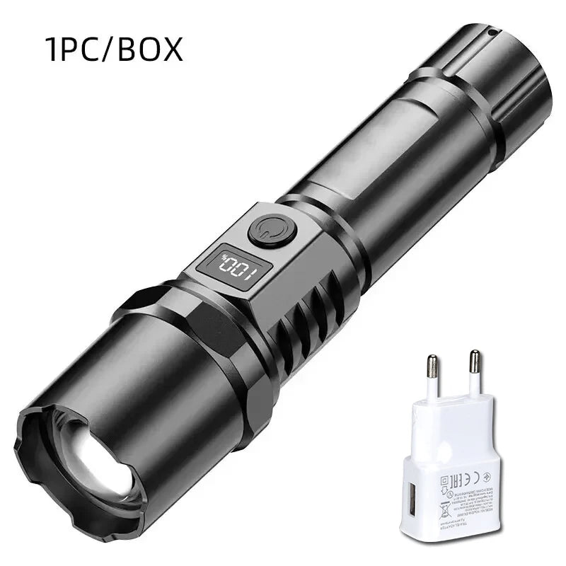 High Power Led Handheld Flashlight Portable Rechargeable Telescopic Zoom Waterproof Emergency Light for Outdoor Camping Cycling Oasis Select A-EU