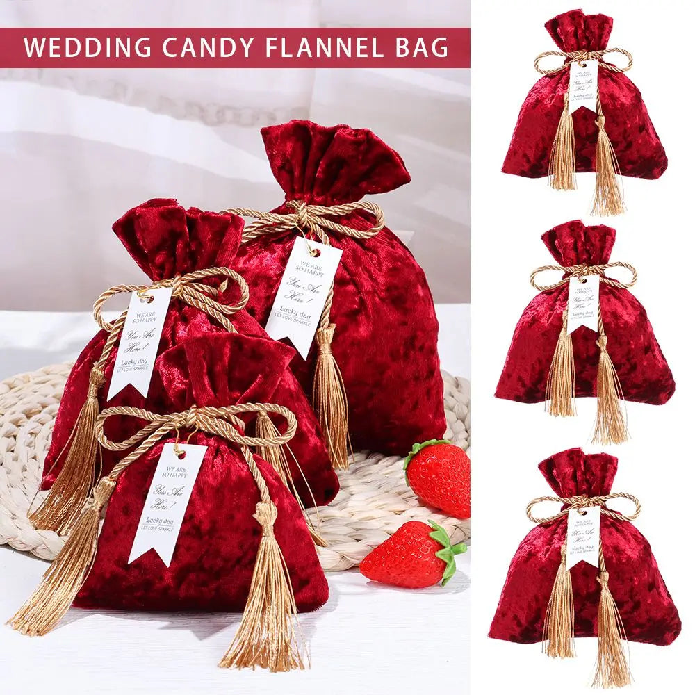 Velvet Cloth Drawstring Tassel Bag Velvet Candy Box Gift Bags Candy Storage Pouches Wedding Birthday Party Jewelry Organizer Oasis Select