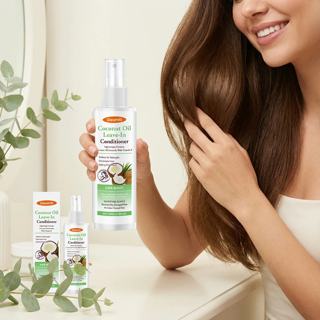 Coconut Oil Leave-In Conditioner Spray for Dry Damaged Hair Anti-Frizz Nourishing Smooth Hair Restoring Shine and Softness Oasis Select