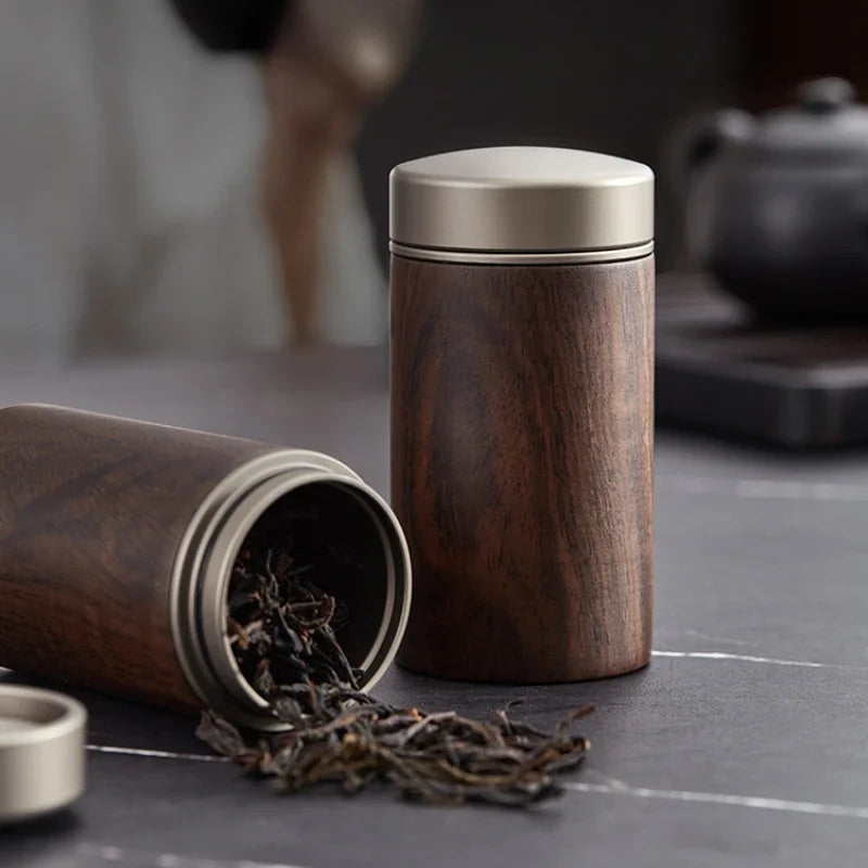 Ebony Sealed Tea Can Pu 'er Storage Storage Tea Box Household Wooden Chinese Portable Tea Can Oasis Select