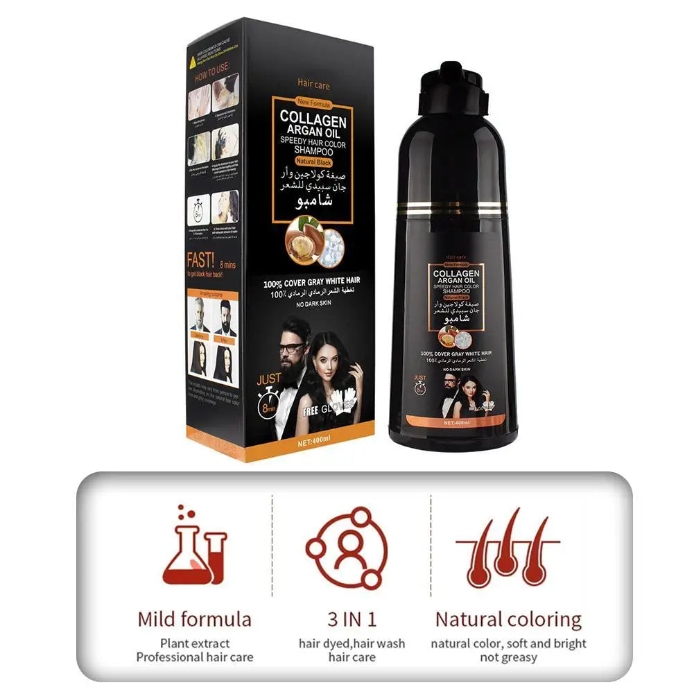 400ML Cover Grey Hair Morocco Argan Oil Care Fast Magic Black Hair Shampoo Dye Repair Damaged Improve Split Hair Rough Hair Care Oasis Select