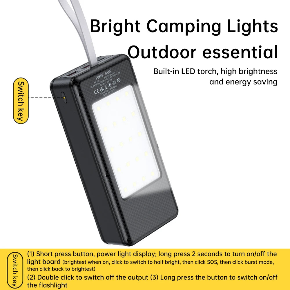 22.5W Fast Charging 15W Wireless Charging Power Bank Battery Holder + Camping Lamp 16*18650 20000mAh Power Bank Case DIY Shell Oasis Select