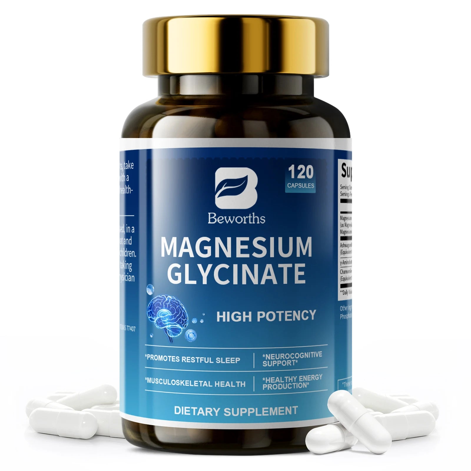 BEWORTHS Magnesium Supplement Contains Ashwagandha and GABA Help Sleep Support Muscul,Bone and Mood Health Energy Support Oasis Select