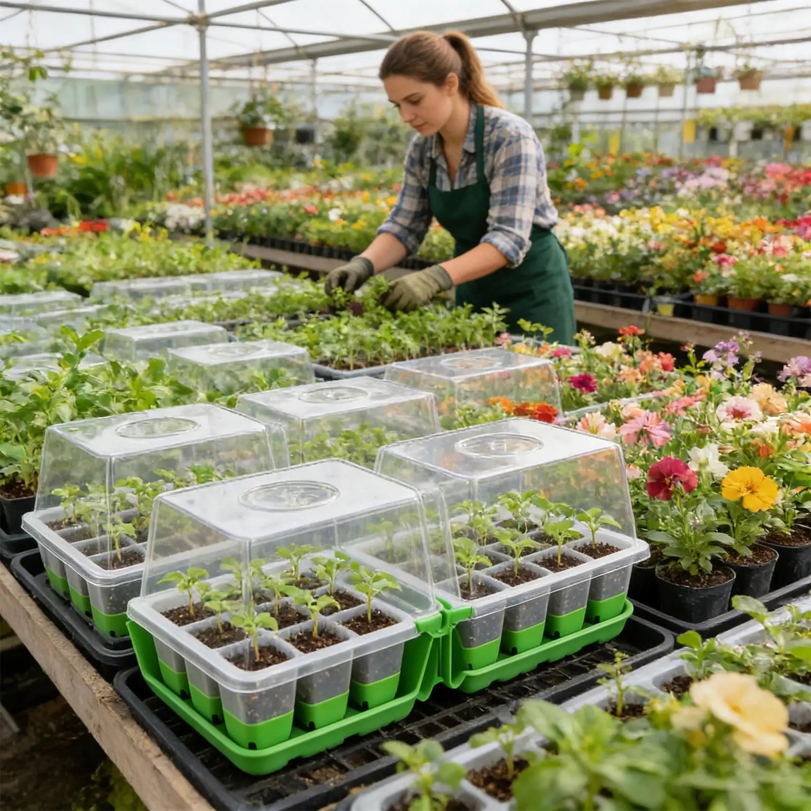 Seedling Starter Tray Indoor Garden Greenhouse Growth Potting with Cover Adjustable Humidity Germination Box Gardening Supplies Oasis Select
