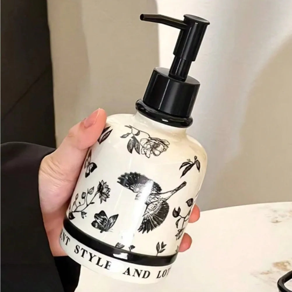 420ml French Ceramic Dispensing Bottle Bathroom Ceramic Hand Sanitizer Bottle Press Type Empty Bottle Shampoo Dispensing Bottle Oasis Select