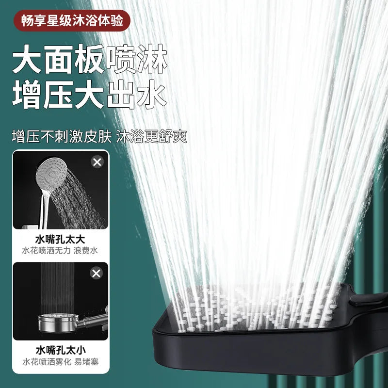 16CM Big Panel High Pressure Shower Head Water Saving 3 Modes Filter One-Key Stop Water Massage Sprayer Bathroom Accessories Oasis Select