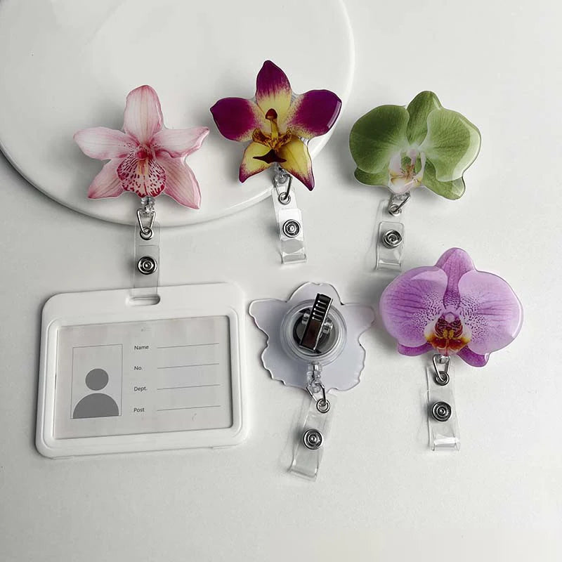 Flower Acrylic Bag Charm | Alligator Clip Retractable ID Holder Bag Charm Accessory Oasis Select