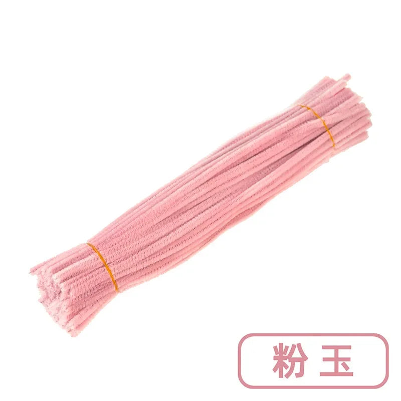 100pcs Set Plush Chenille Craft Sticks Flexible Twisted Wire Strips DIY Handmade Making Materials Creative Hobby Supplies Oasis Select Macaron Pink Jade