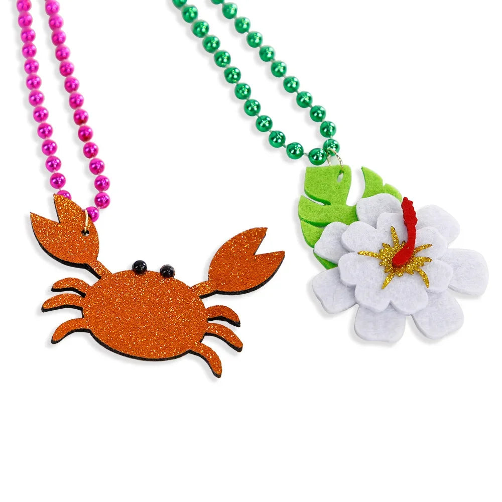 Summer Beach Party Necklace Tropical Charms for Hawaiian Themed Mardi Gras Plastic Beads - Flamingo Crab Oasis Select