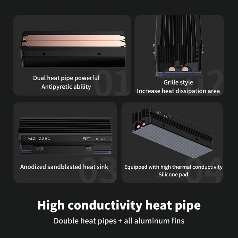 All-Aluminum Grilled Vest M.2 SSD-V3 2280 Solid State Drive; High-Efficient NVME with Dual Heat Pipe for Gamers. Oasis Select
