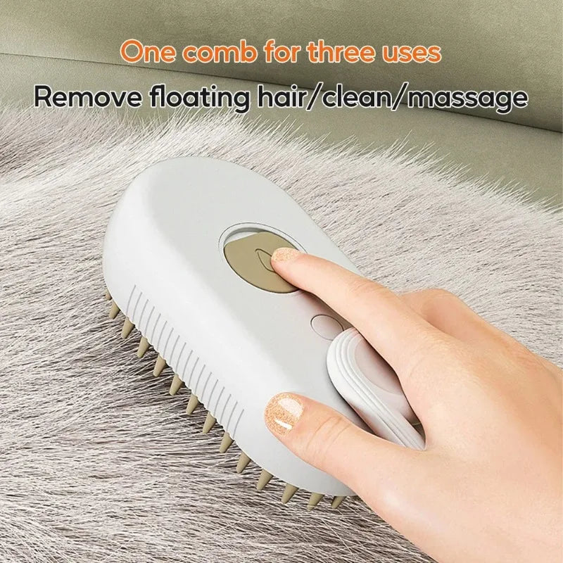 3 in 1 Pet Electric Steam Brush Cat and Dog Cleaning Spray Massage Grooming Comb Retractable Handle Pet Hair Removal BeautyBrush Oasis Select