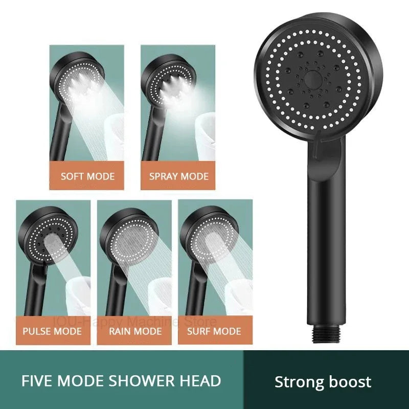 Black 5 Modes Shower Head Adjustable High Pressure Water Saving Shower Head Water Massage Shower Head Bathroom Accessories Oasis Select