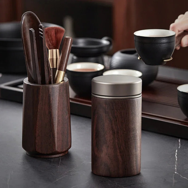 Ebony Sealed Tea Can Pu 'er Storage Storage Tea Box Household Wooden Chinese Portable Tea Can Oasis Select