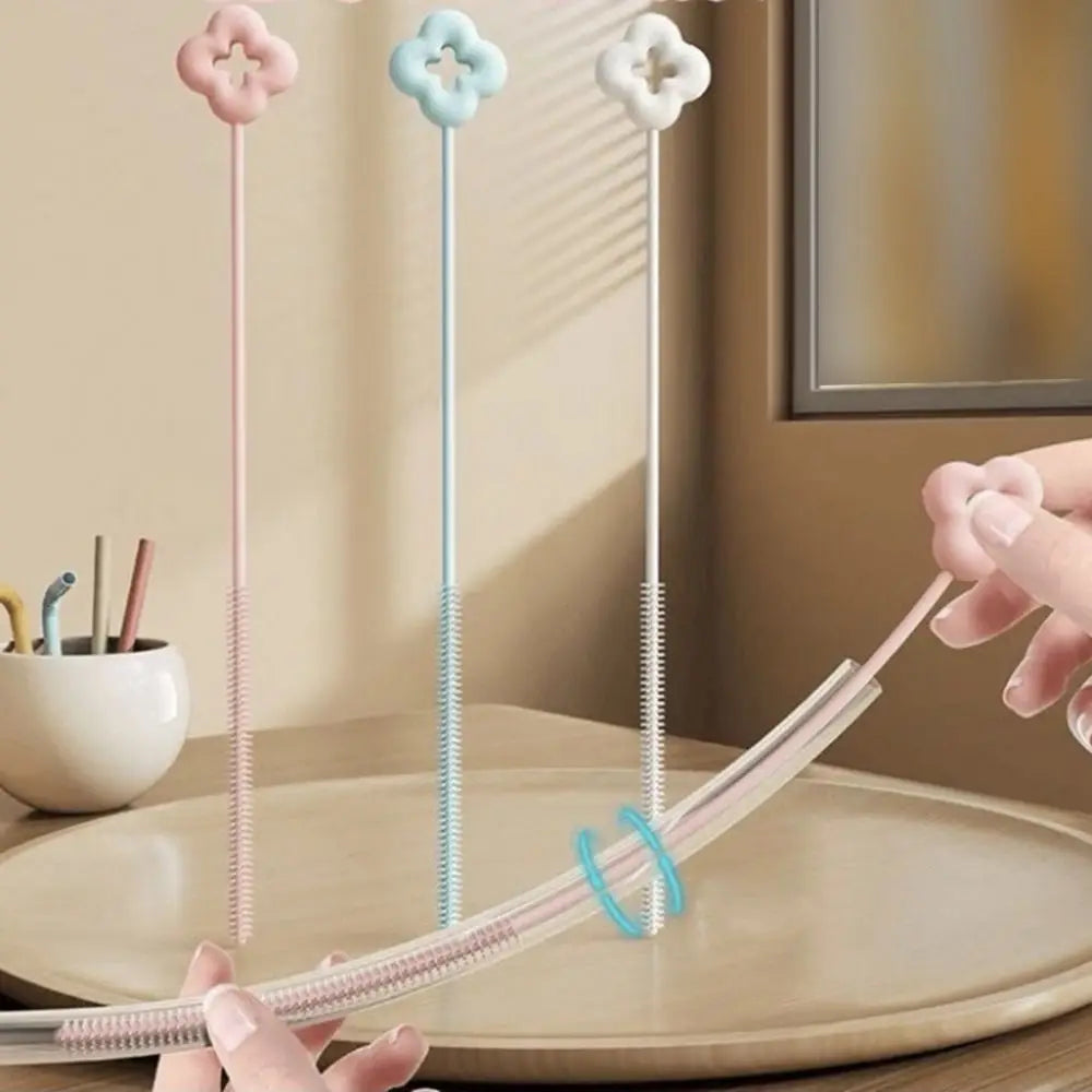 Reusable Straw Cleaning Brush Cleaning Tool Kitchen Gadgets Bottle Cups Cover Brush Long Straw Brush Flower Style Oasis Select