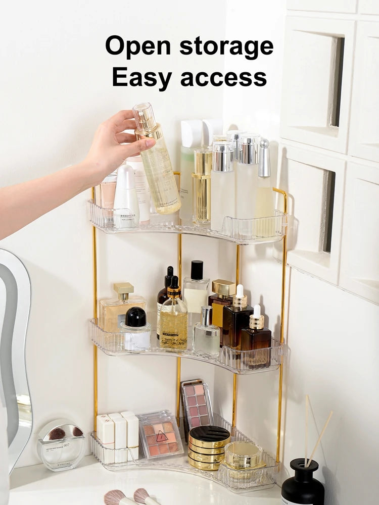 3-Tier Corner Bathroom Counter Organizer Makeup Cosmetic Storage, Tool-Free Installation Acrylic Vanity Shelf, Countertop Storag Oasis Select