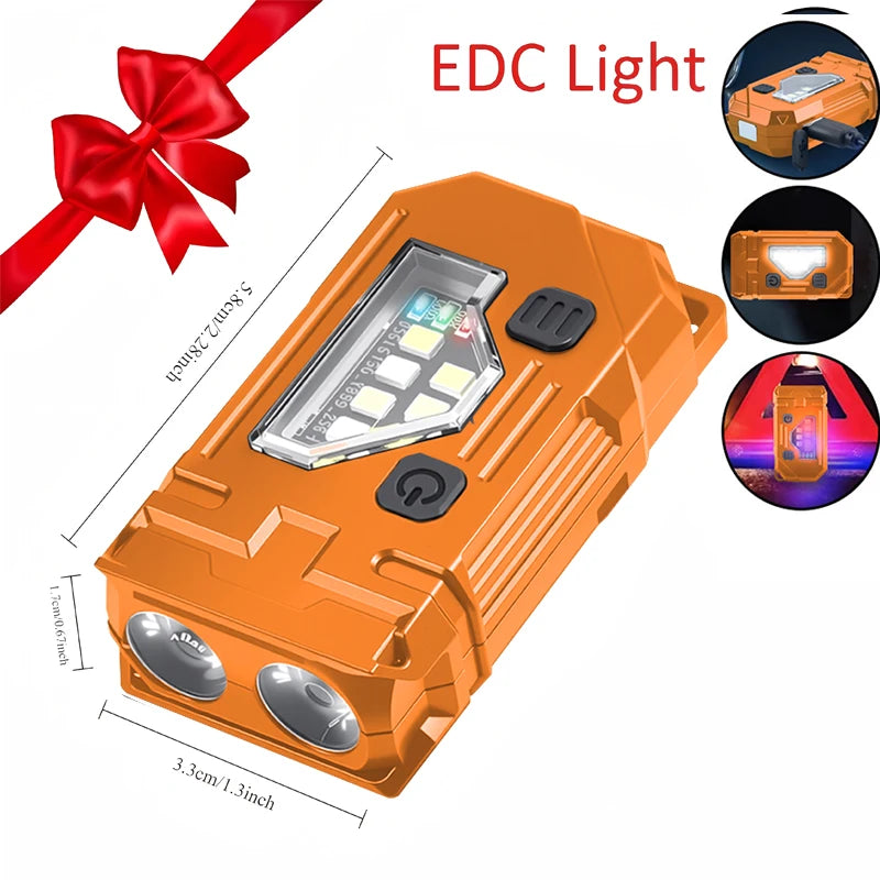 Mini Keychain EDC Flashlight Rechargeable Magnetic Torch Super Bright Pocket LED Torch Pen Clip Headlamp Outdoor Fishing Lamp Oasis Select Orange