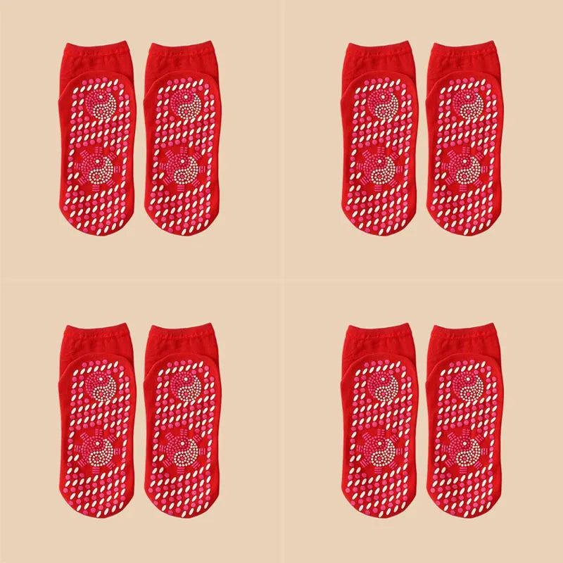 1/2/4/6pairs Self-Heating Socks Winter Warm Thermal Health Care Socks Slimming Health Short Sock Magnetic Therapy Health Sock Oasis Select 4pairs red