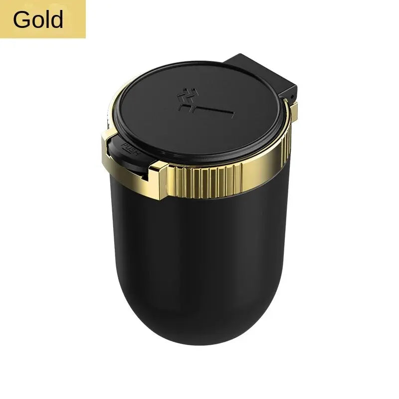 Car Ashtray Creative Personality Car Ashtray with Lid LED Light Dual Use in Car and Home Ashtray Oasis Select Golden