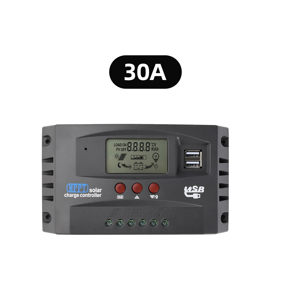 MPPT Solar Controller 12V/24V 30A/60A/100A Solar Charge Controller Supports Lead Acid Lithium LiFePO4 Batteries Dual USB Ports Oasis Select 30A