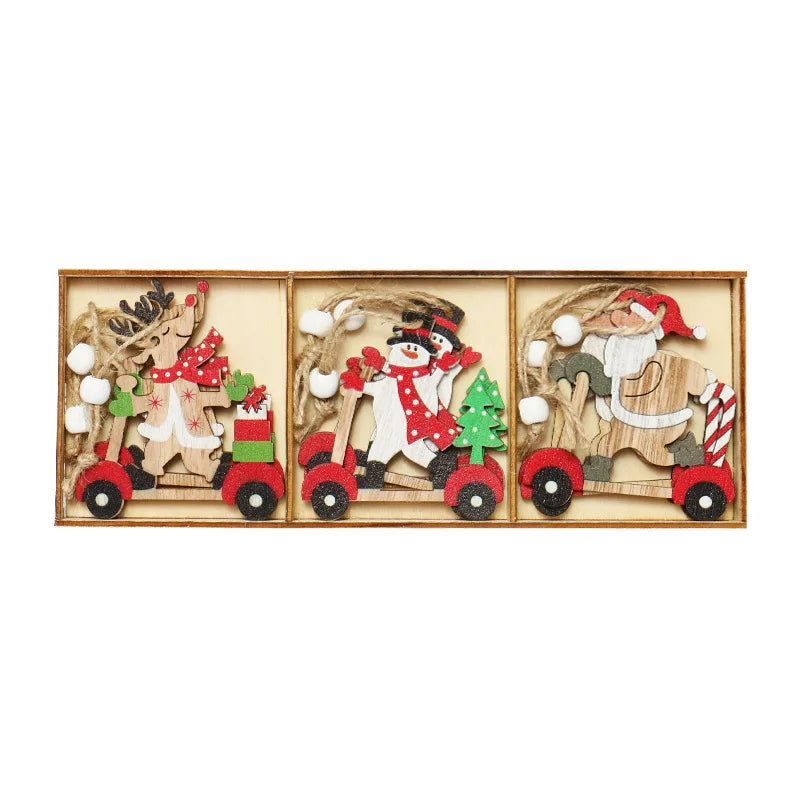 Christmas Decorations Wooden Elderly Snowman Combination Hanging Christmas Tree Pendant Oasis Select