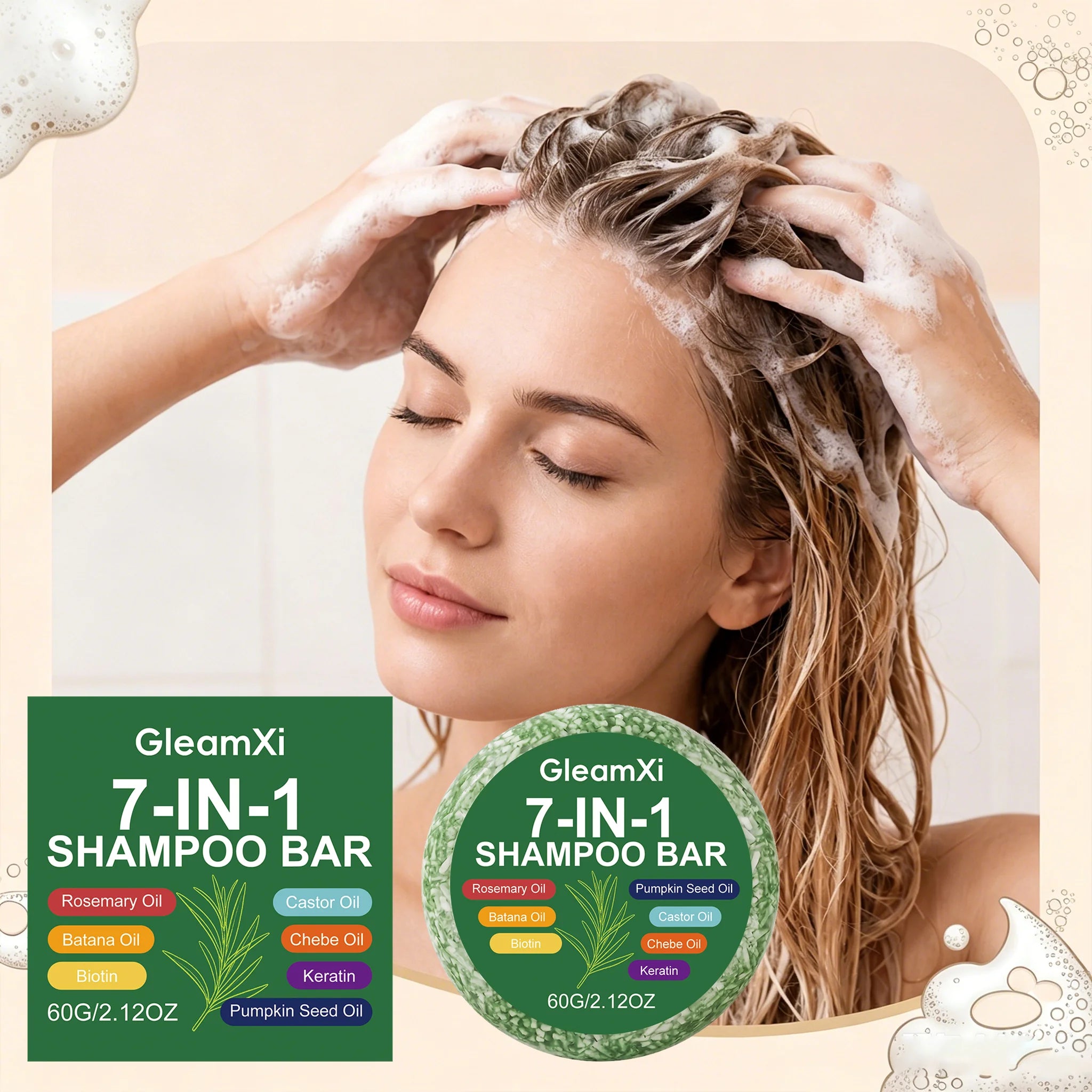 Gleamxi 7-in-1 Rosemary Biotin Shampoo Bar – Hair Growth Shampoo Soap Bar Oasis Select