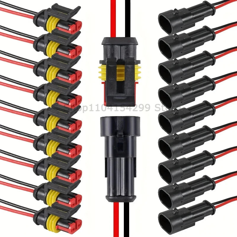 10pcs/5sets 2 Pin Way Connector Waterproof Connectors Male & Female Way 16 AWG Wire for Car Truck Boat Electrical Connector Oasis Select
