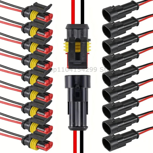 10pcs/5sets 2 Pin Way Connector Waterproof Connectors Male & Female Way 16 AWG Wire for Car Truck Boat Electrical Connector Oasis Select