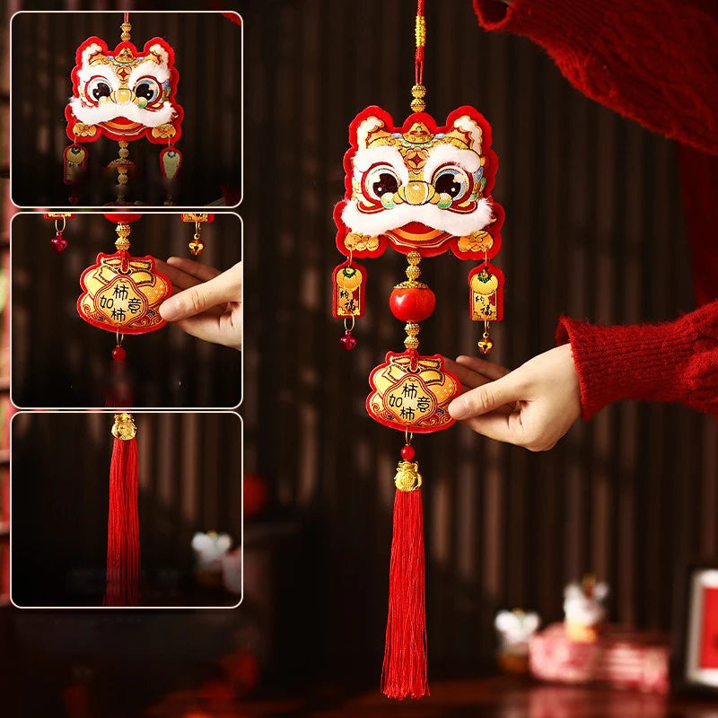 Chinese New Year Tassel Exquisite Lion Dance Pendant Spring Festival Hanging Traditional New Year Decoration For New Year Gifts Oasis Select E