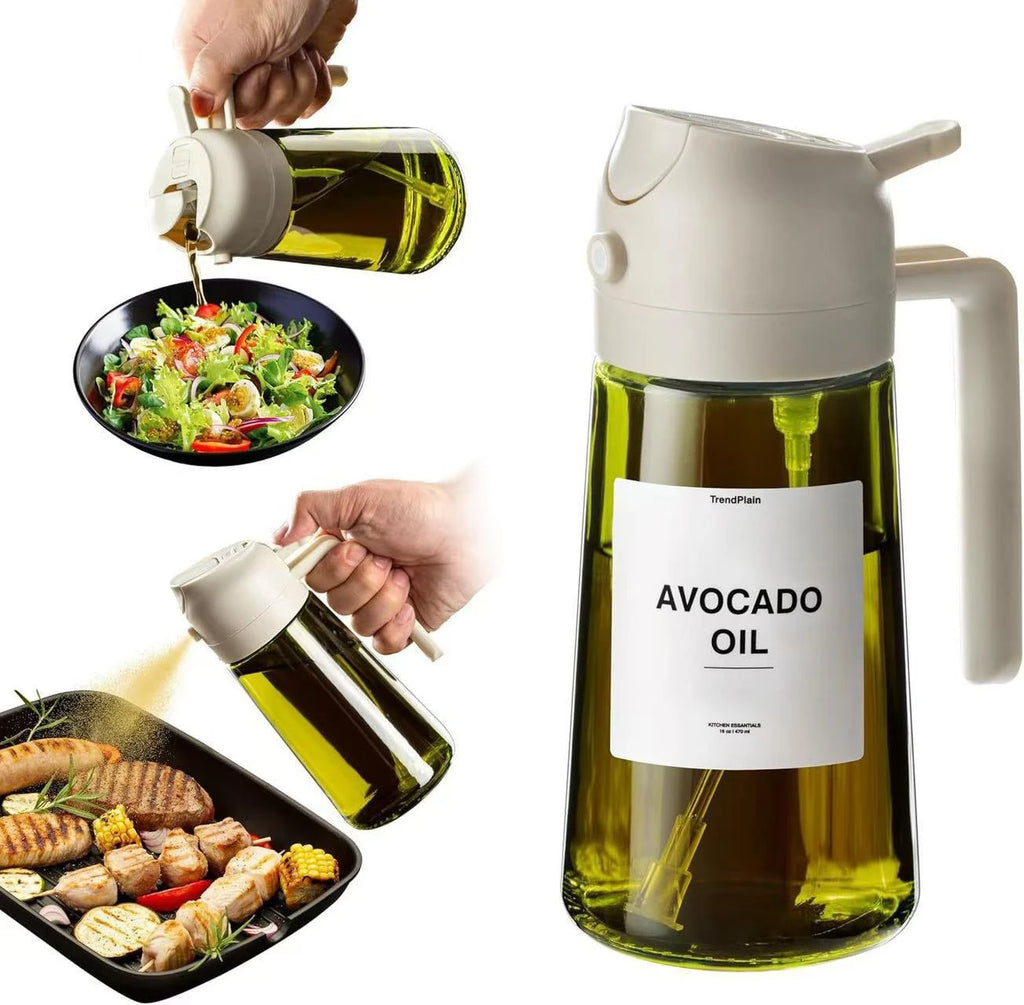2-in-1 16oz 470ml Brown Glass Oil Sprayer Leakproof Eco-Friendly Olive OilDispenser Perfect for Cooking BBQ Grill Air Fryer Oasis Select