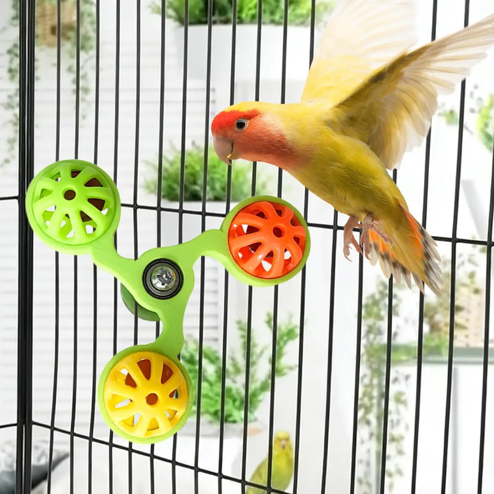 Bird Toys Fun Rotating Windmill with 3 Bells Bird Cage Toys for Parakeet Conure Cockatiel Lovebird Enrichment Play Chewing Oasis Select