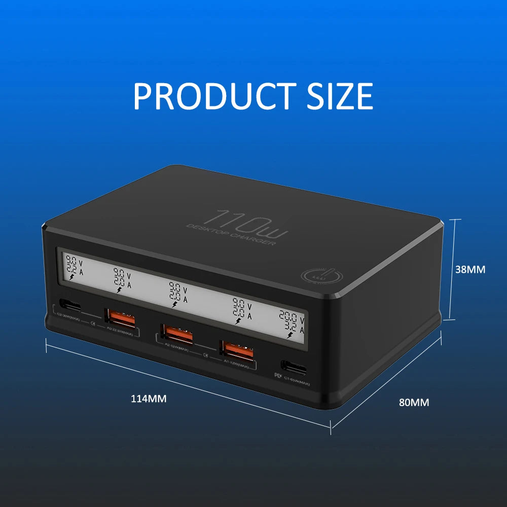 USB Wall Charger 110W 5-Port USB Charging Station Multi Port USB Hub Charger Compact Size LCD Display Compatible with Smartphone Oasis Select black UK