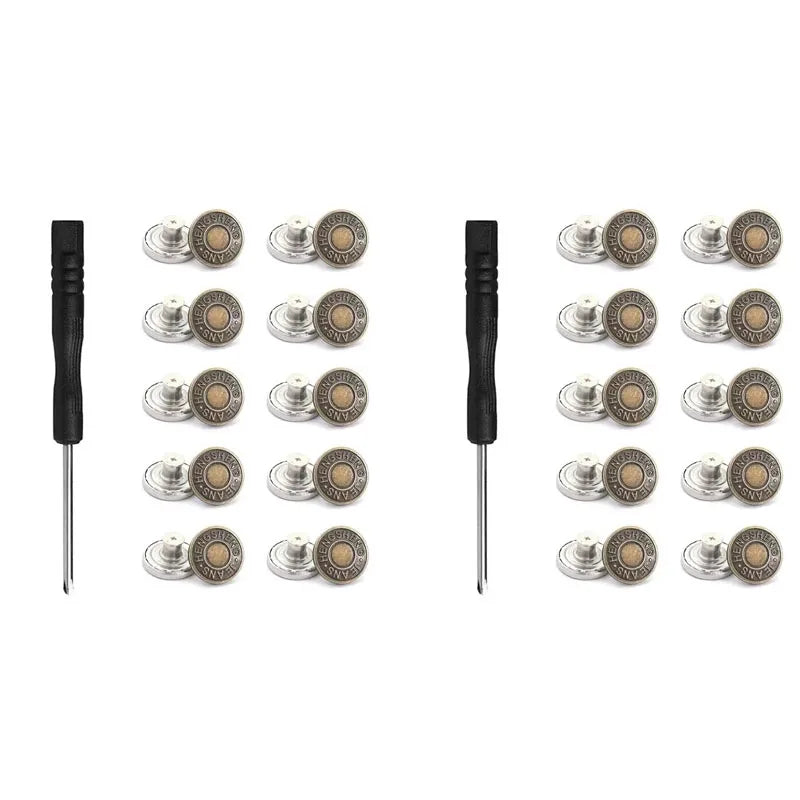 10/20/30/40pcs Adjustable Jean Buttons Replacement Metal Jeans Buttons No Sew Removable For Jeans Pants Bags Denim Clothing Oasis Select 20pcs F