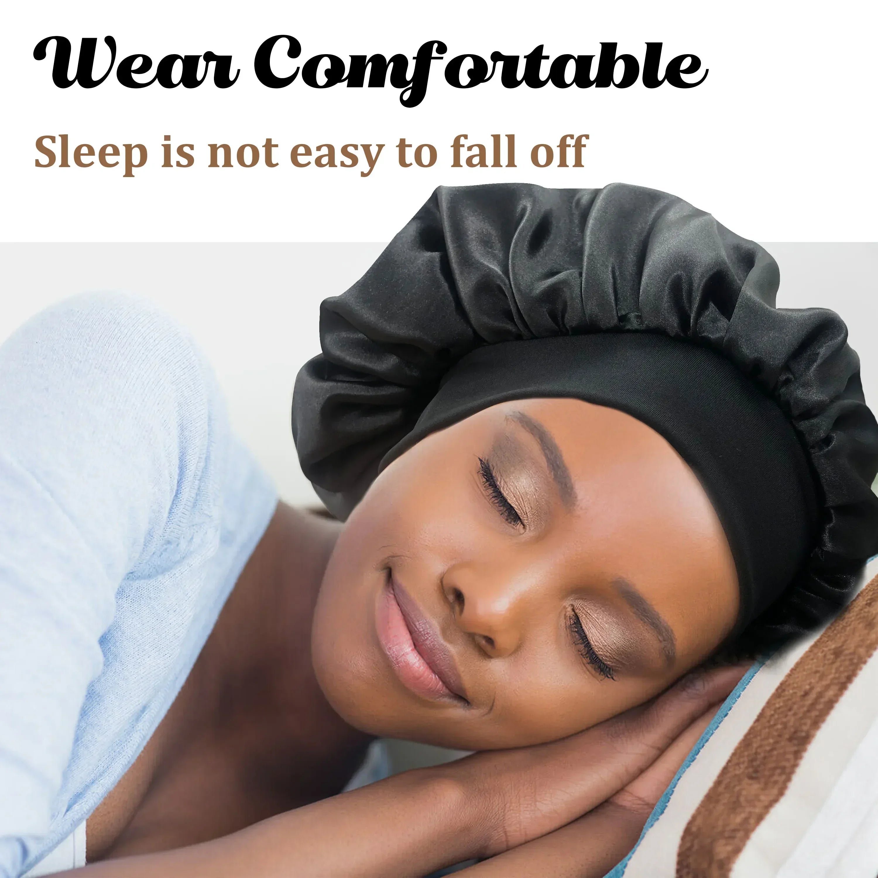 1 Large Satin Headband, Silk Headband for Sleeping, Sleeping Hat with Elasticized Soft Strap, Women's Hair Care Shower Cap Oasis Select