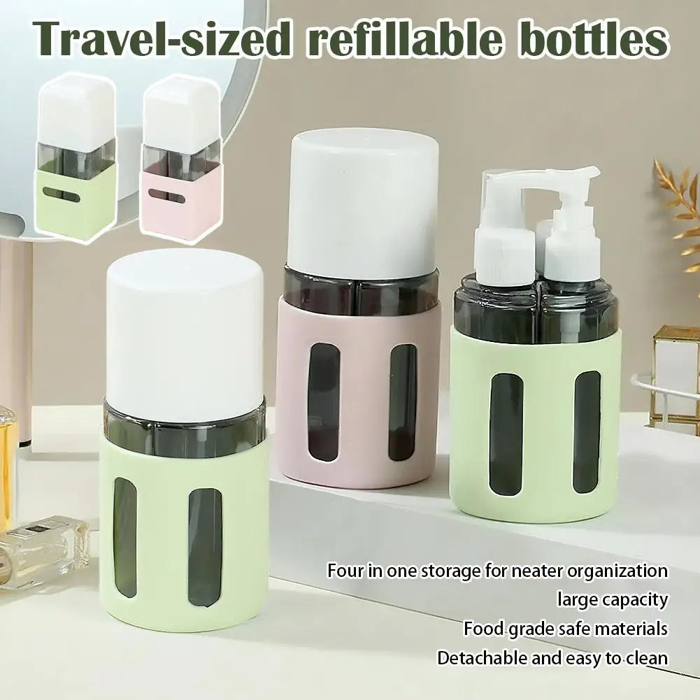 4 in 1 Travel Dispenser Bottle, 60ml X4 Refillable Shampoo and Conditioner Bottles Set Toiletries Container for Body Wash/Lotion Oasis Select