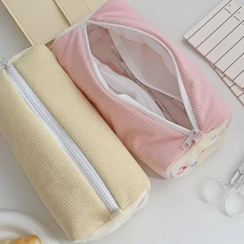 High Quality Corduroy Pen Bag Embroidery Multi-functional Pencil Case Large Capacity Stationery Organizer Students Oasis Select