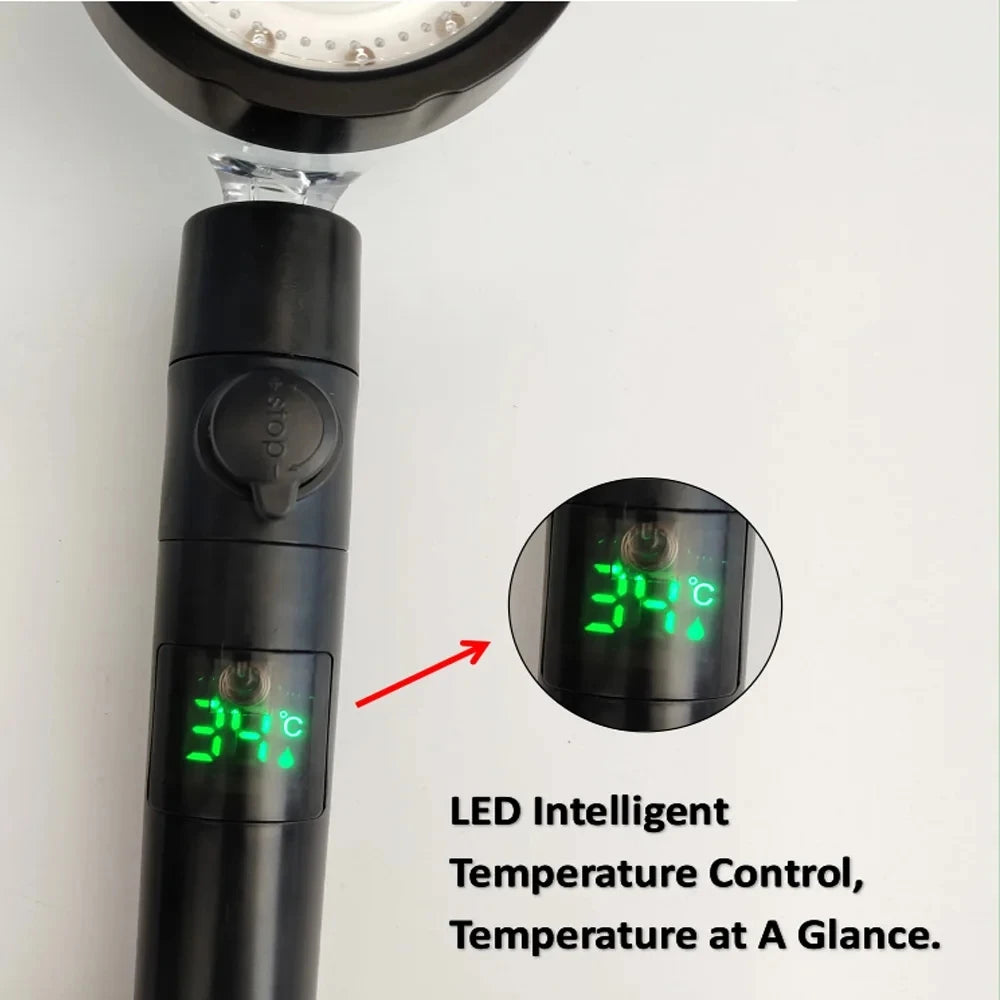 New 3/7 Colors Digital Temperature Display LED Shower Head High Pressure Shower Turbo Bathroom Hand Hose Set Showerhead Nozzle Oasis Select