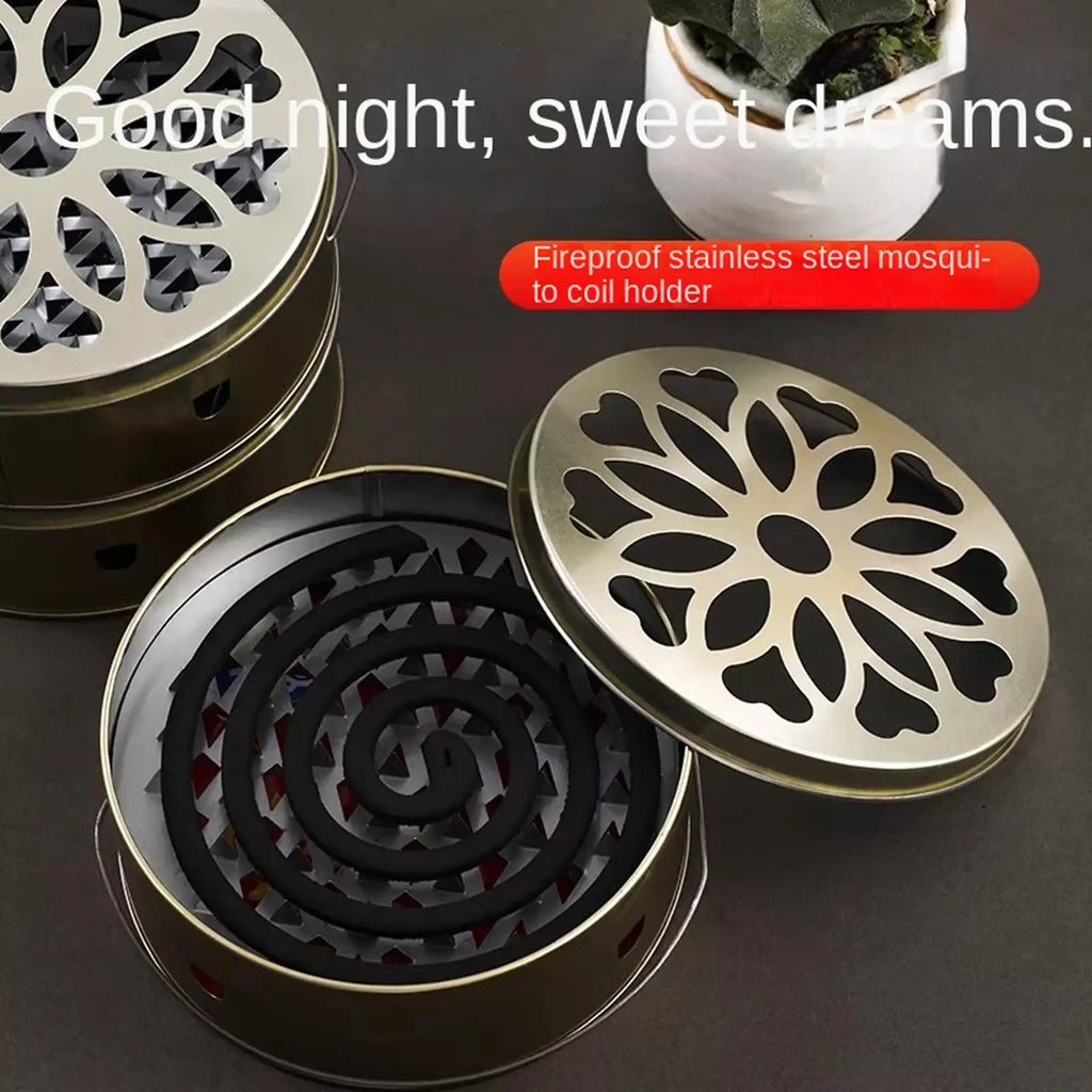 Portable Stainless Steel Mosquito Coil Box with Cover and Handle, Anti-scald Mosquito Incense Holder for Camping Patio Oasis Select