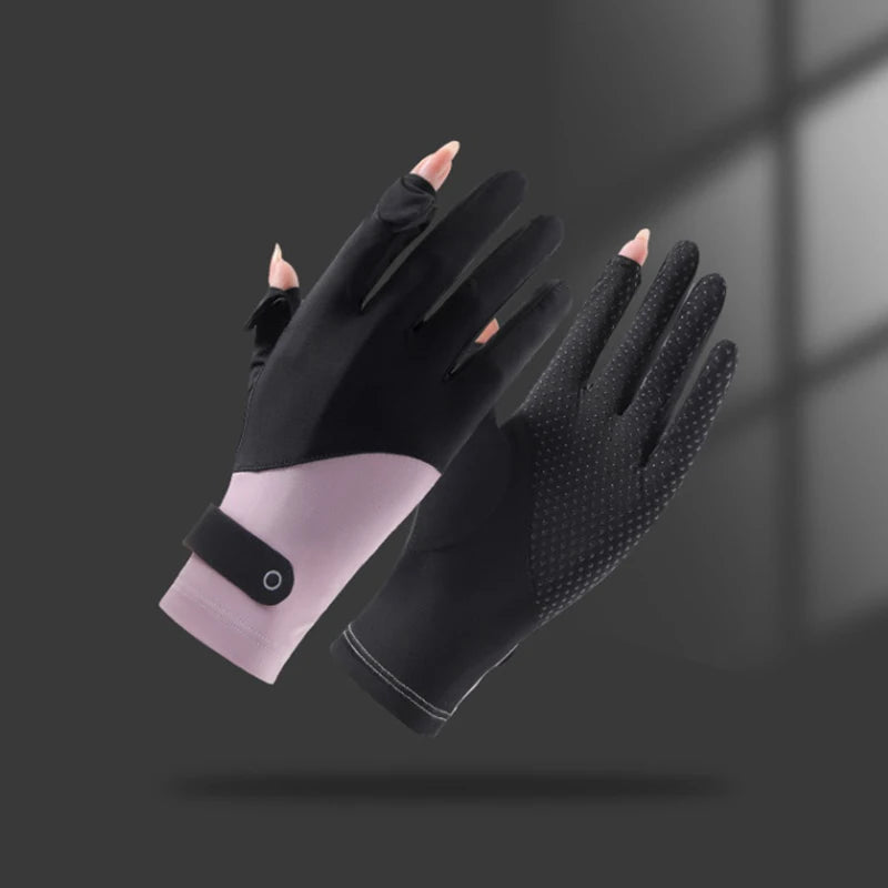 Summer Sunscreen Gloves Women Thin Ice Silk Anti-ultraviolet Dew Finger Touch Screen Driving Riding Non-slip Breathable Gloves Oasis Select