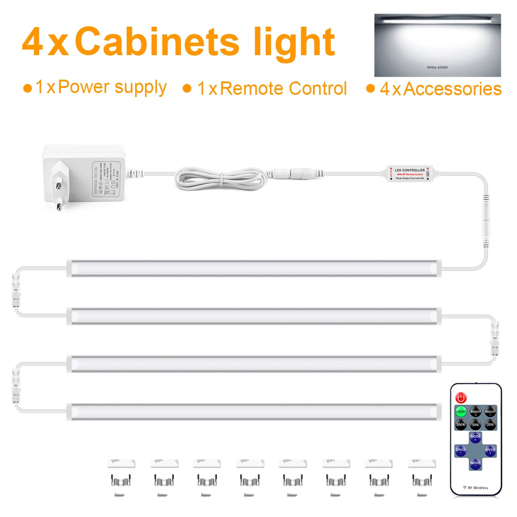 12V Dimmable LED Light Bar 30CM 40CM 50CM White/Warm White Lamp Tube with RF Remote Control Dimmer For Kitchen Bedroom Lighting Oasis Select 50cm 4Pcs LED Bar White