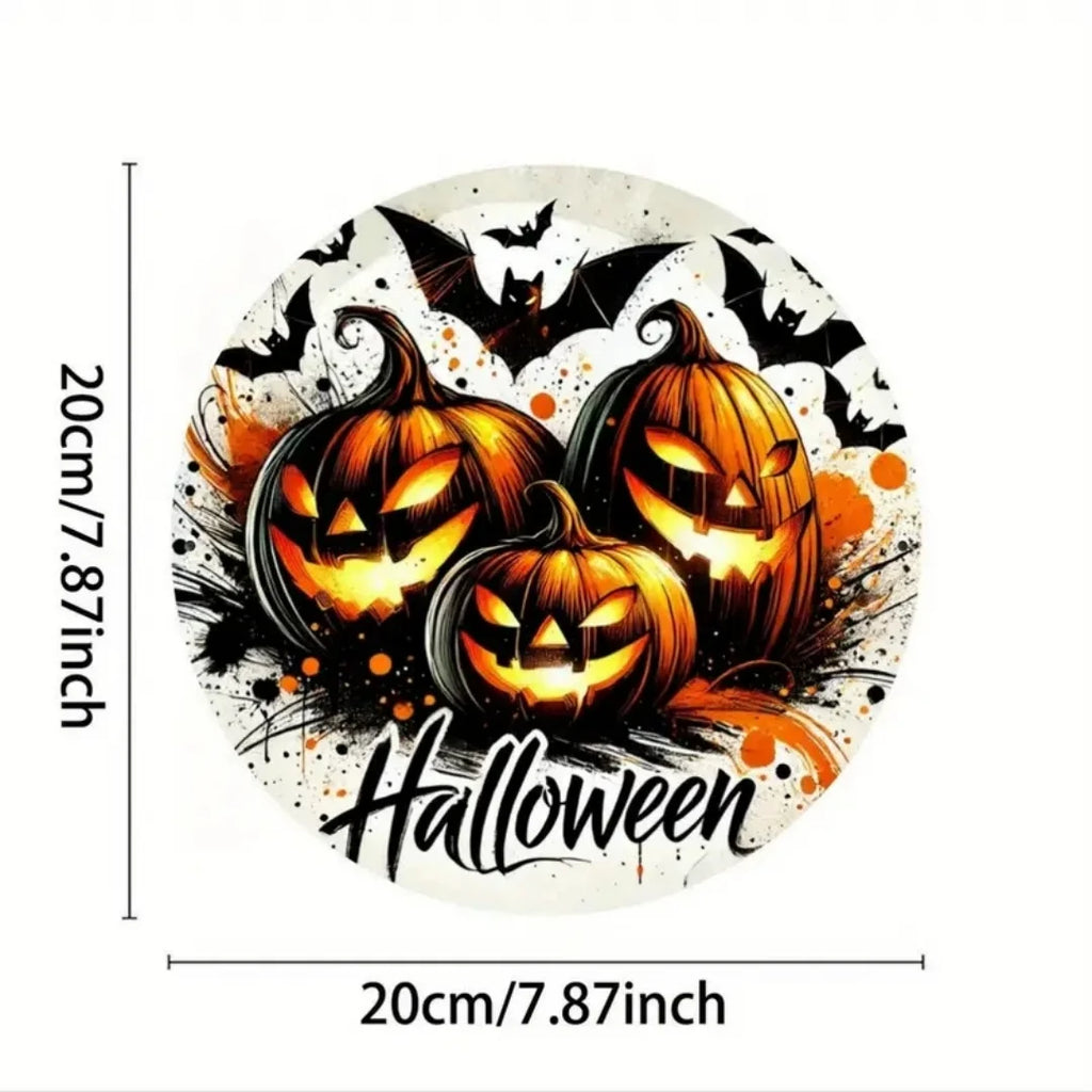 Halloween Wooden Wreath Logo Retro Pumpkin Head Horror Art Decoration Home Garden Courtyard Wooden Hanging Pendant Outdoor Props Oasis Select Style 11