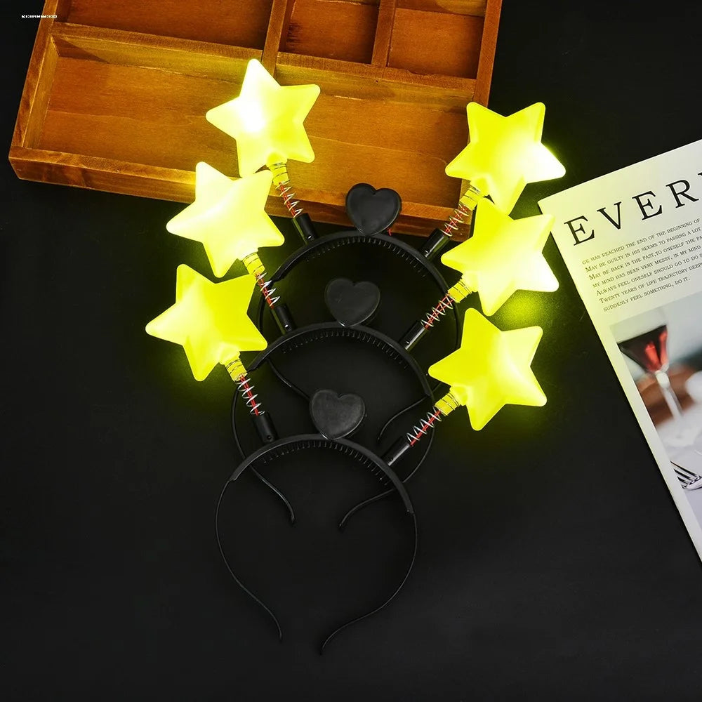 1pc LED Shinning Bouncing Star Shape Headband New Year Birthday Party Hair Band Glowing Headwear Flashing Hair Accessories Oasis Select