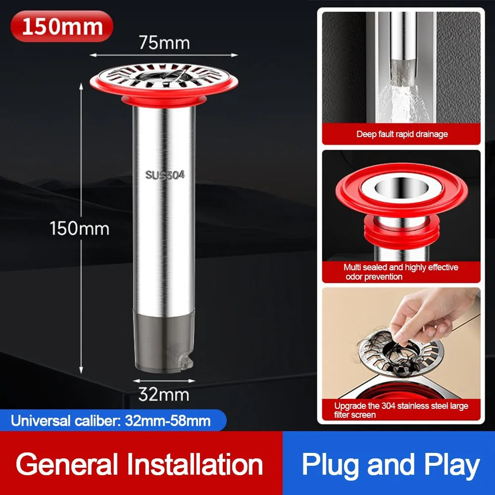 Stainless Steel Floor Drain Core Anti Odor Easy Install Removable Seal Stopper Odor Control Insect Proof Sewer Strainer Plug Oasis Select 15cm