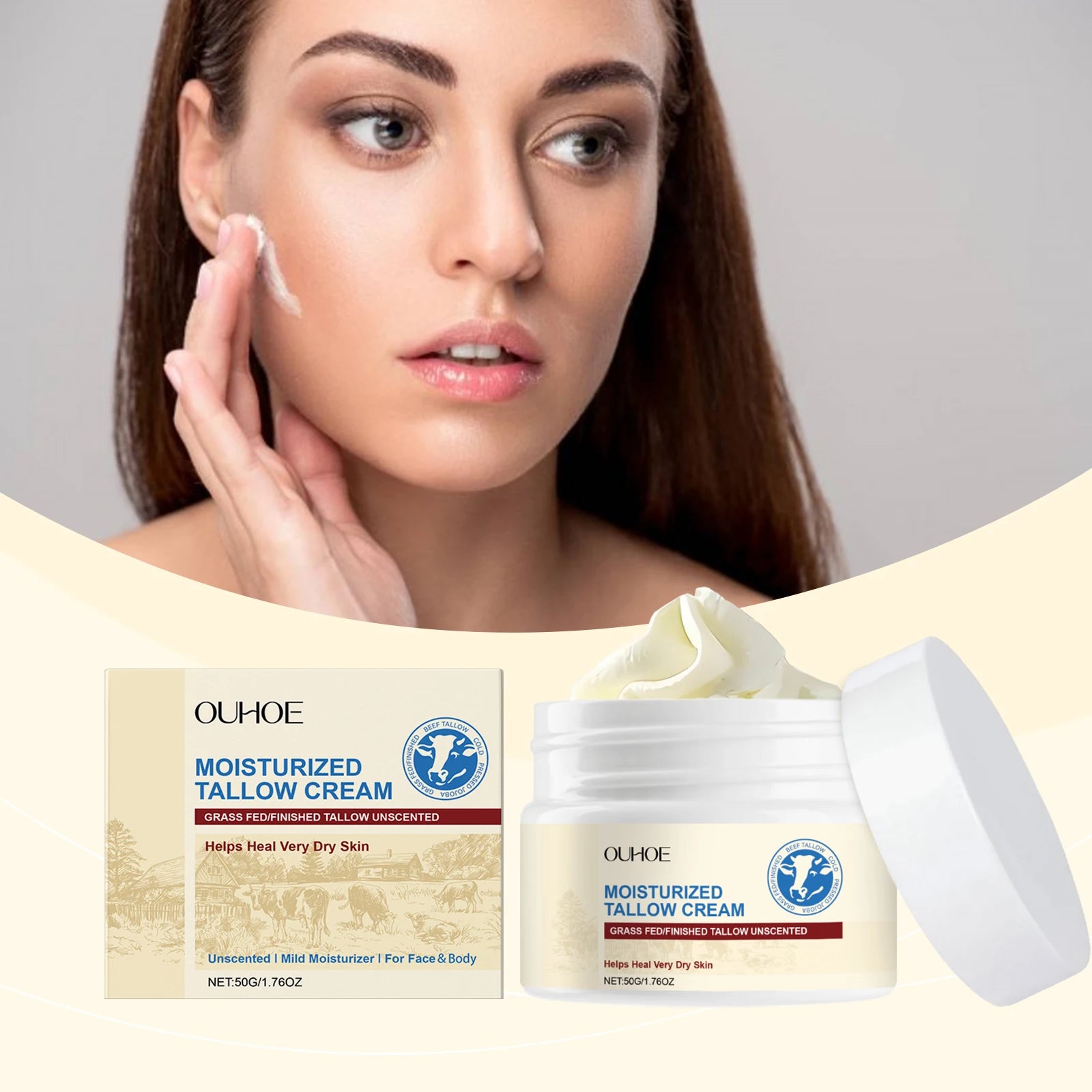 Tallow Moisturizing Cream Butter Moisturizer Softening Facial Delicate Skin Light and Translucent Repair Improve Skin Elasticity Oasis Select
