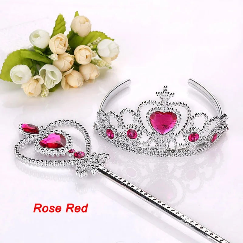 2Pcs Sweet Princess Tiara Crown Headband for Girls, Rapunzel Elsa Cosplay Hair Jewelry with Magic Tights Party Gift Accessories Oasis Select rose red