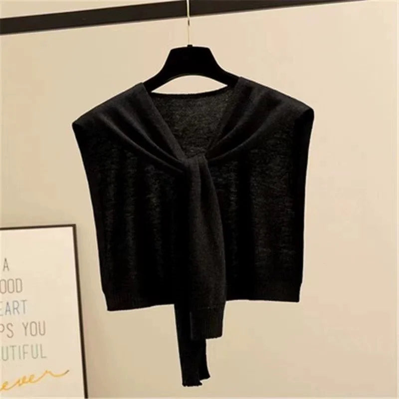 Knitted Stripe Capelet for Women Summer Air Conditioner Neck Cover Shawl Casual Lightweight Shoulder Wrap High End Vest Oasis Select Black 1PC