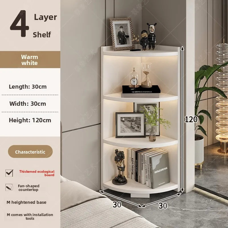 Multi-functional Household Goods Corner Cabinet Multi-layer Floor Storage Display Cabinet Fan Shelf Small Solid Wood Bookshelf Oasis Select 4-NB-30x120