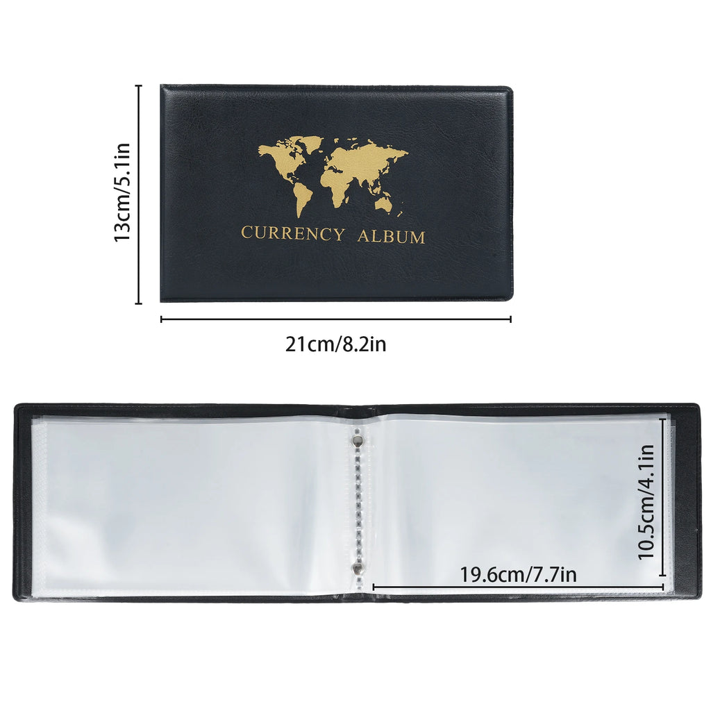 40 Pockets Banknote Currency Collecting Album 20 Sheets Clear Dollar Bill Holders World Money PU Leather Hard Cover Storage Oasis Select